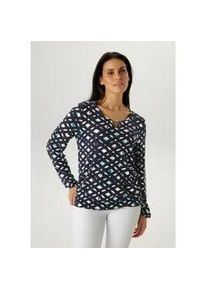 Langarmshirt Aniston SELECTED, Damen, Gr. 42, marine, t&uuml;rkis, wollwei&szlig;, petrol, hellblau, Single Jersey, Obermaterial: 95% Viskose, 5% Elasthan, bedruckt, gemustert, figurumspielend h&uuml;ftbedeckend, Rundhals, elastischer Bund mit Gummizug, Shirts Langarmshirt, mit Cut-out und dekorative Mosaik-Musterung - NEUE KOLLEKTION