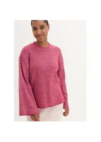 Strickpullover bonprix, Damen, Gr. 56/58 (XXXL), rosa (beerenrot, wollwei&szlig; meliert), Obermaterial: 100% Polyester, oversize, Pullover Strickpullover, aus Polyester, mit Stehkragen, Oversize-Passform, feiner Rippstrick