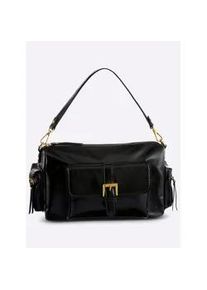 Schultertasche Heine, Damen, Gr. B/H/T: 30cm x 19cm x 10cm, schwarz, Metall, Viskosemischung, unifarben, Taschen Schultertasche