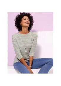 Strickpullover "3/4-Arm-Pullover", Damen, Gr. 40, ozean, ecru, meliert, 100% Polyacryl, meliert, Pullover Strickpullover