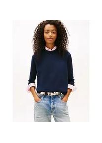 Tommy Hilfiger Strickpullover TOMMY JEANS "TJW ESSENTIAL CREW SWEATER EXT", Damen, Gr. XXXL(46), schwarz night navy, Feinstrick, Obermaterial: 100% Baumwolle, unifarben, regular fit normal, Rundhals, Rippstrickb&uuml;ndchen, Pullover Strickpullover