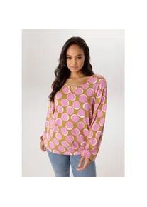 Langarmshirt ANISTON PLUS, Damen, Gr. 46, bunt (rose, gr&uuml;n, wei&szlig;), Single Jersey, Obermaterial: 95% Viskose, 5% Elasthan, gemustert, figurumspielend Po-bedeckend, Rundhals, elastischer Bund mit Gummizug, Shirts Langarmshirt, mit gro&szlig;fl&auml;chiger Druck - NEUE KOLLEKTION