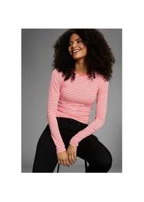 Longsleeve Flashlights, Damen, Gr. 52/54, koralle, sanftes wei&szlig;, Jersey, Obermaterial: 47% Polyester, 46% Viskose, 7% Elasthan, colorblocking, gestreift, Basic h&uuml;ftlang, Rundhals, Shirts, h&uuml;ftlange Schnittform, mit Rundhalsausschnitt, gestreifte Optik