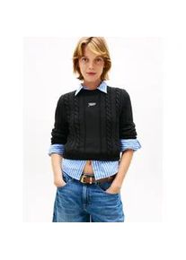 Tommy Hilfiger Strickpullover TOMMY JEANS "TJW CABLE SCRIPT SWEATER", Damen, Gr. L (40), schwarz, Strick, Obermaterial: 100% Baumwolle, unifarben, Pullover Strickpullover, mit Zopfmuster