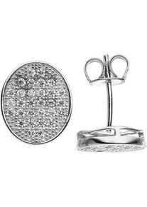 Paar Ohrstecker Jobo "Ohrringe Silberohrringe oval 11 mm", silber 925, wei&szlig;, Ohrringe, Damen, Silber 925 (Sterlingsilber), 925 Silber mit 60 Zirkonia