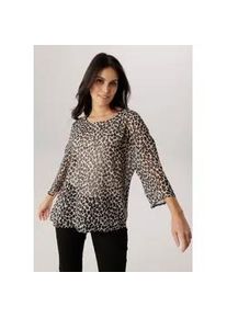 Schlupfbluse Aniston SELECTED, Damen, Gr. 40, braun (beige, schwarz, camel), Chiffon, Obermaterial: 100% Polyester, bedruckt, gemustert, l&auml;ssig geschnitten h&uuml;ftlang, Rundhals, abgesteppte Kante, Blusen Schlupfbluse, im modischen Animal-Print - NEUE KOLLEKTION