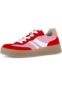 Plateausneaker Gabor "FLORENZ", Damen, Gr. 38, pink, rot, wei&szlig;, Nappaleder, Ziegenveloursleder, kontrastfarbene Details, Schuhe Plateausneaker, Freizeitschuh, Halbschuh, Schn&uuml;rer, im Retrolook, Weite G (=weit)