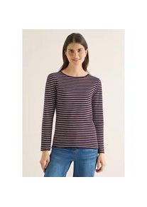 Langarmshirt Cecil, Damen, Gr. XL (44), eggplant rot, Web, 100% Baumwolle, gestreift, comfort fit normal, U-Boot-Ausschnitt, abgesteppt, Shirts Langarmshirt, aus reiner Baumwolle