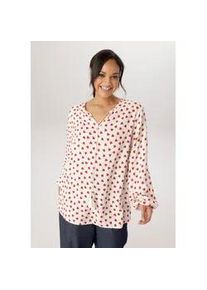 Schlupfbluse ANISTON PLUS, Damen, Gr. 54, wei&szlig;, rot, Web, Obermaterial: 100% Viskose, bedruckt, gemustert, figurumspielend Po-bedeckend, V-Ausschnitt, mit Gummizug, Blusen Schlupfbluse, mir Herzen bedruckt - NEUE KOLLEKTION
