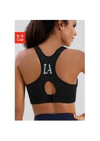 Sport-BH Lascana ACTIVE, Damen, Gr. 100, Cup E, schwarz, Microtouch, Obermaterial: 90% Polyester (COOLMAX), 10% Elasthan (LYCRA), BHs Sport-BH, mit LA-Buchstaben aus funkelnden Pailletten aus Coolmax-Material