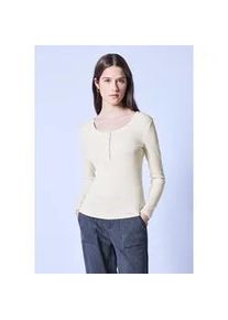 Langarmshirt STREET ONE STUDIO, Damen, Gr. 46, soft beige, Web, 96% Baumwolle, 4% Elasthan, unifarben, normal normal, Rundhals, abgesteppt, Shirts Langarmshirt, mit Rundhalsausschnitt