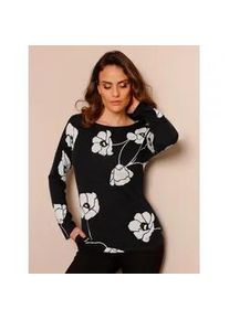 Strickpullover CREATION L PREMIUM "Seiden-Kaschmir-Pullover", Damen, Gr. 36, schwarz (schwarz, ecru, bedruckt), 85% Seide, 15% Kaschmir, bedruckt, gebl&uuml;mt, gemustert, mehrfarbig, Pullover Strickpullover