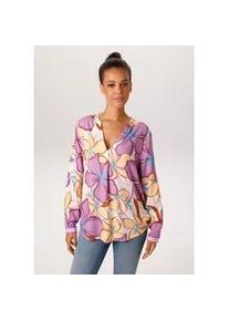 Schlupfbluse Aniston CASUAL, Damen, Gr. 36, bunt (hellbeige, lavendel, dunkelgelb, lila, t&uuml;rkis, braun), Web, Obermaterial: 100% Viskose, bedruckt, gebl&uuml;mt, l&auml;ssig geschnitten Po-bedeckend, V-Ausschnitt, 1-Knopf-Manschette, Blusen Schlupfbluse, mit farbenfrohen, gro&szlig;fl&auml;chigen Bl&uuml;ten bedruckt - NEUE KOLLEKTION, Topseller