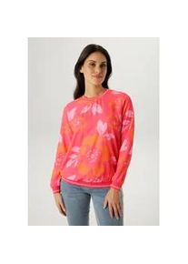 Shirtbluse Aniston SELECTED, Damen, Gr. 42, orange, rot, rosa, Cr&ecirc;pe, Obermaterial: 97% Polyester, 3% Elasthan, bedruckt, gebl&uuml;mt, gemustert, figurumspielend h&uuml;ftbedeckend, Rundhals, B&uuml;ndchen, Blusen, mit gestreiften B&uuml;ndchen und floralem Druck - NEUE KOLLEKTION