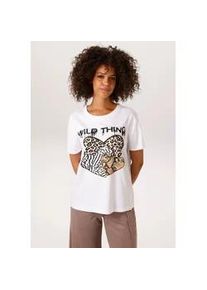 T-Shirt Aniston CASUAL, Damen, Gr. 36/38, wei&szlig;, schwarz, beige, dunkelbraun, Single Jersey, Obermaterial: 100% Baumwolle, Schlangenoptik, bedruckt, l&auml;ssig geschnitten h&uuml;ftbedeckend, Rundhals, Shirts T-Shirt, mit Herzen, Animal-Drucken und Statement-Schriftzug - NEUE KOLLEKTION