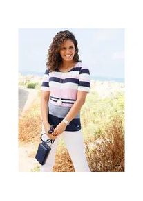 Kurzarmshirt Casual Looks "Kurzarm-Shirt", Damen, Gr. 54, ros&eacute;, marine, bedruckt, 95% Viskose, 5% Elasthan, gemustert, gestreift, mehrfarbig, Rundhals, Shirts