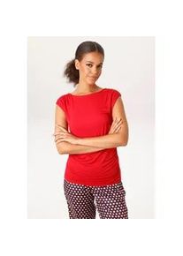 T-Shirt Aniston CASUAL, Damen, Gr. 38, rot, Single Jersey, Obermaterial: 95% Viskose, 5% Elasthan, unifarben, sehr figurbetont h&uuml;ftlang, Rundhals, Shirts T-Shirt, mit Raffungen an den Seitenn&auml;hten - NEUE KOLLEKTION
