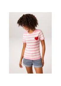 Strickpullover Aniston CASUAL, Damen, Gr. 38, rosa (rosa, wollwei&szlig;, rot), Feinstrick, Obermaterial: 50% Viskose, 26% Polyamid, 24% Polyester, geringelt, gestreift, figurumspielend h&uuml;ftlang, Rundhals, Rippstrickb&uuml;ndchen, Pullover Strickpullover, gestreift mit eingestricktem Herz - NEUE KOLLEKTION