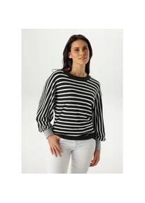 Strickpullover Aniston SELECTED, Damen, Gr. 36, schwarz-wei&szlig; (schwarz, wei&szlig;), Feinstrick, Obermaterial: 80% Viskose, 20% Polyamid, geringelt, gestreift, l&auml;ssig geschnitten h&uuml;ftlang, Rundhals, extrabreites B&uuml;ndchen, Pullover Strickpullover, langen Ballon&auml;rmel mit breiten B&uuml;ndchen - NEUE KOLLEKTION