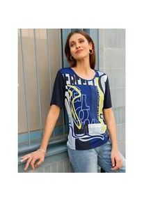 Rundhalsshirt Inspirationen "Kurzarm-Shirt", Damen, Gr. 52, wei&szlig;, marine, bedruckt, 95% Viskose, 5% Elasthan, gemustert, mehrfarbig, Rundhals, Shirts Rundhalsshirt