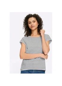 T-Shirt Heine "Ringelshirt", Damen, Gr. 44, wei&szlig;, steingrau, geringelt, 100% Baumwolle, gemustert, gestreift, mehrfarbig, Rundhals, Shirts T-Shirt