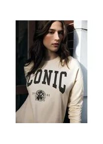 Langarmshirt STREET ONE STUDIO, Damen, Gr. 34, soft beige, Web, Soft beige: 80% Baumwolle, 20% Polyester; floral pink: 60% Baumwolle, 40% Polyester, unifarben mit Farbeinsatz, normal normal, Rundhals, B&uuml;ndchen, Shirts Langarmshirt, mit Wording