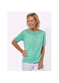 Classic Dog Rundhalspullover CLASSIC "Ajour-Pullover", Damen, Gr. 50, blaugr&uuml;n, ecru, meliert, 65% Baumwolle, 35% Polyacryl, meliert, Pullover Rundhalspullover