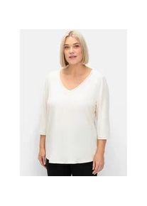 3/4-Arm-Shirt sheego "3/4-Arm-Shirt", Damen, Gr. 56/58, champagner, 50% Baumwolle, 50% Modal, unifarben, V-Ausschnitt, Shirts 3/4-Arm-Shirt