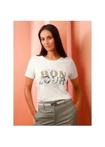 T-Shirt Heine "Shirt", Damen, Gr. 44, ecru, 100% Baumwolle, bedruckt, gemustert, mehrfarbig, Rundhals, Shirts T-Shirt