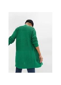 Longstrickjacke bonprix "Longstrickjacke", Damen, Gr. 56/58 (XXXL), gr&uuml;n, Obermaterial: 50% Baumwolle, 50% Polyacryl, loose fit, Strickjacken Longstrickjacke, lockere Passform, mit Strickmuster, casual Stil