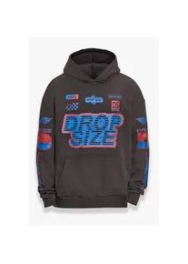 Kapuzenpullover DROPSIZE "Dropsize Herren Dropsize Heavy Oversize Racing Hoodie", Herren, Gr. M, washed schwarz, 70% Baumwolle, 30% Polyester, mehrfarbig, oversize, ohne Ausschnitt, Pullover Kapuzenpullover