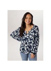 Langarmshirt ANISTON PLUS, Damen, Gr. 46, wei&szlig;, blau, Single Jersey, Obermaterial: 95% Viskose, 5% Elasthan, gemustert, figurumspielend Po-bedeckend, Rundhals, mit Gummizug, Shirts Langarmshirt, aus weich flie&szlig;ender Viskose - NEUE KOLLEKTION