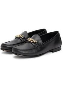 Loafer Tommy Hilfiger "TH CHAIN LEATHER LOAFER", Damen, Gr. 41, schwarz, Leder, unifarben, Schuhe Loafer, Businesschuh, Slipper, Schlupfschuh mit goldfarbener Zierkette