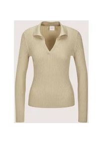 Madeleine Mode Longpullover MADELEINE "Strickpullover Glanzpullover mit Polokragen", Damen, Gr. 36/38, wei&szlig; (perlwei&szlig;, goldfarben), Obermaterial: 40% Polyacryl PAN. 40% Viskose CV. 20% metallisierte Fasern MTF., Modern, figurbetont, Pullover Longpullover, Polokragen