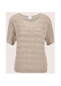 Madeleine Mode Longpullover MADELEINE "Pullover B&auml;ndchen-Pullover mit Glanz-Effekt", Damen, Gr. 36/38, braun (berber), Obermaterial: 55% Baumwolle CO. 45% Polyester PES., Modern, normal, Pullover Longpullover