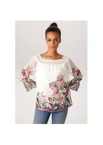 Schlupfbluse Aniston CASUAL, Damen, Gr. 36, bunt (wollwei&szlig;, gr&uuml;n, malve, beere, altrosa, bordeaux, elb, hellgr&uuml;n hellpetrol, rot), Cr&ecirc;pe, Obermaterial: 100% Polyester. Futter: 100% Polyester, bedruckt, gebl&uuml;mt, figurumspielend h&uuml;ftlang, Carmenausschnitt, Raglan&auml;rmel Smokb&uuml;ndchen, Blusen Schlupfbluse, mit bunten Blumen kunstvoll bedruckt - NEUE KOLLEKTION