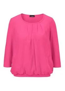 Kurzarmbluse GOLDNER "Kurzgr&ouml;&szlig;e Chiffon-Shirt mit 3/4-Arm, Rundhals", Damen, Gr. 21, rosa (pink), Obermaterial: 95% Viskose CV. 5% Elasthan EL., Casual, Gerade, Blusen, keine/nicht relevant
