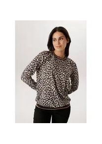 Shirtbluse Aniston SELECTED, Damen, Gr. 40, bunt (camel, beige, schwarz), Cr&ecirc;pe, Obermaterial: 97% Polyester, 3% Elasthan, bedruckt, gemustert, figurumspielend h&uuml;ftbedeckend, Rundhals, B&uuml;ndchen, Blusen, mit gestreiften B&uuml;ndchen und Lepoarden-Print allover - NEUE KOLLEKTION