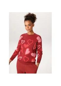 Strickpullover Aniston CASUAL, Damen, Gr. 44, dunkelrot, rosa, rot, Strick, Obermaterial: 50% Viskose, 28% Polyester, 22% Polyamid, Jacquardmuster, figurumspielend h&uuml;ftlang, Rundhals, Rippstrickb&uuml;ndchen, Pullover Strickpullover, mit eingestrickten, grafischen Herzen - NEUE KOLLEKTION