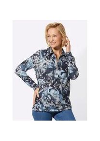 Poloshirt Classic Basics "Poloshirt", Damen, Gr. 48, blau (dunkelblau, grau, bedruckt), 95% Polyester, 5% Elasthan, gebl&uuml;mt, gemustert, mehrfarbig, Shirts