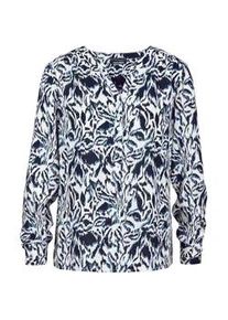 Schlupfbluse GOLDNER "Kurzgr&ouml;&szlig;e Florale Druckbluse mit V-Ausschnitt", Damen, Gr. 20, blau (marine, wei&szlig;, gemustert), Obermaterial: 100% Viskose CV., Modisch, normales B&uuml;ndchen, Blusen Schlupfbluse, Knopfleiste