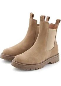 Stiefelette ELBSAND, Damen, Gr. 43, hellbraun, Obermaterial: 100% Rindsleder. Decksohle: 100% Synthetik. Futter: 100% Synthetik. Laufsohle: 100% Synthetik, Veloursleder, unifarben, Schuhe Stiefelette, Chelseaboots, Schlupfstiefel, Bikerboots aus Leder