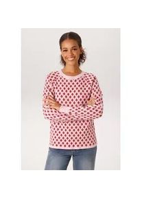 Strickpullover Aniston CASUAL, Damen, Gr. 36, rosa, rot, gr&uuml;n, Strick, Obermaterial: 50% Viskose, 26% Polyamid, 24% Polyester, Jacquardmuster, figurumspielend h&uuml;ftlang, Rundhals, Raglan&auml;rmel Rippstrickb&uuml;ndchen, Pullover Strickpullover, mit eingestrickten, grafischen Erdbeeren - NEUE KOLLEKTION