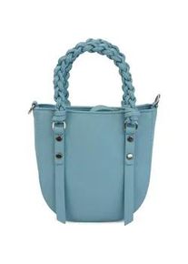 Schultertasche Harpa "HAYA", Damen, Gr. B/H/T: 19cm x 20cm x 19cm, hellblau, Polyurethan (PU), unifarben, Taschen Schultertasche, in abgerundeter Form mit geflochtenem Henkel