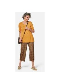 Langarm-Poloshirt GOLDNER "Zeitloses Shirt mit modernem Raffdetail", Damen, Gr. 42, gelb (maisgelb), Obermaterial: 95% Viskose CV. 5% Elasthan EL., normal, Sonstiges, Shirts, Ohne