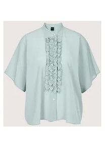 Madeleine Mode Kurzarmbluse MADELEINE "Blusenshirt Elegante Seidenbluse mit R&uuml;schen", Damen, Gr. 38, hellsalbeigr&uuml;n, Obermaterial: 67% Acetat CA. 33% Seide silk., Modern, gerade, Blusen, Bluse Durchgekn&ouml;pft und mit R&uuml;schendetails