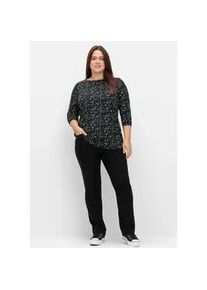 3/4-Arm-Shirt sheego "3/4-Arm-Shirt", Damen, Gr. 48/50, schwarz, gemustert, 50% Baumwolle, 50% Modal, gemustert, mehrfarbig, U-Boot-Ausschnitt, Shirts 3/4-Arm-Shirt