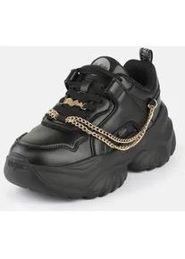 Plateausneaker Buffalo "Bliss Chain", Damen, Gr. 37, schwarz, goldfarben, Lederimitat, Schuhe Plateausneaker, Halbschuh, Schn&uuml;rschuh, Chunky Sneaker mit Zierkette