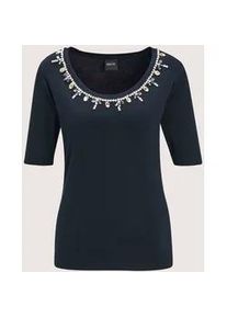 Madeleine Mode Kurzarmshirt MADELEINE "Shirt Elegantes Oberteil mit Schmucksteinen", Damen, Gr. 36, blau (marine), Obermaterial: 95% Viskose CV. 5% Elasthan EL., Modern, Shirts