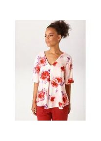 Schlupfbluse Aniston CASUAL, Damen, Gr. 44, rosa, wollwei&szlig;, rot, dunkelrot, lila, flieder, Web, Obermaterial: 100% Viskose, bedruckt, gebl&uuml;mt, l&auml;ssig geschnitten h&uuml;ftbedeckend, V-Ausschnitt, weit, Blusen Schlupfbluse, mit romantischen Bl&uuml;ten bedruckt - NEUE KOLLEKTION